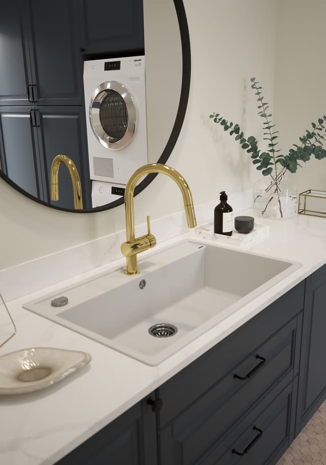 Heritage Blue Grey: Blanco Dalago 8 vask i silgranit i dette Epoq-bryggers
