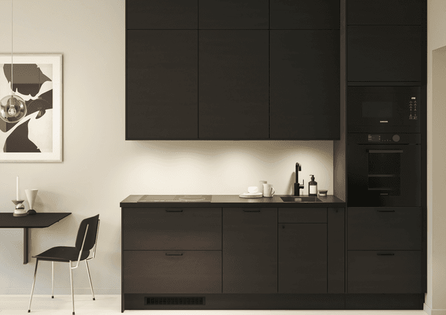 Epoq Edge Black Ash-kjøkkenet sett forfra