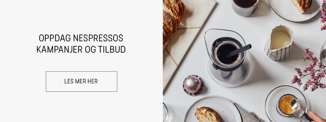 Kaffedrikker og teksten Oppdag Nespressos kampanjer og tilbud