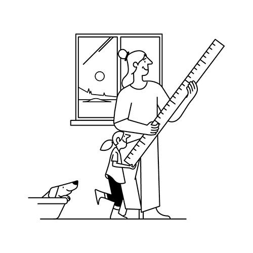 Drawing of woman and child holding a big ruler
