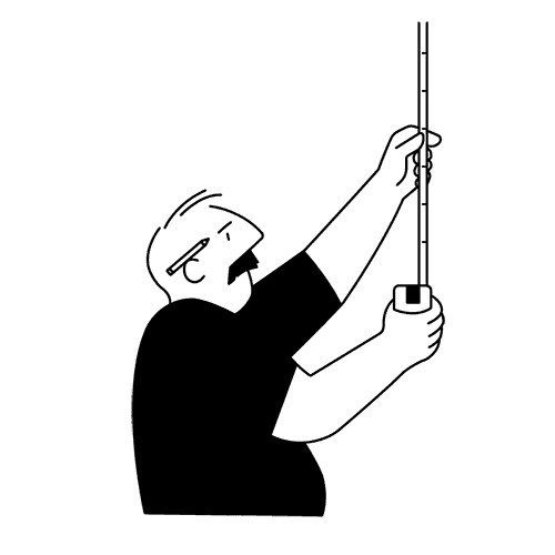 Drawing of a man standing with a measuring tape measuring