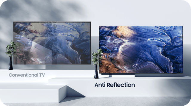 Sammenligning med Samsung TV med Anti Reflection og et almindeligt TV