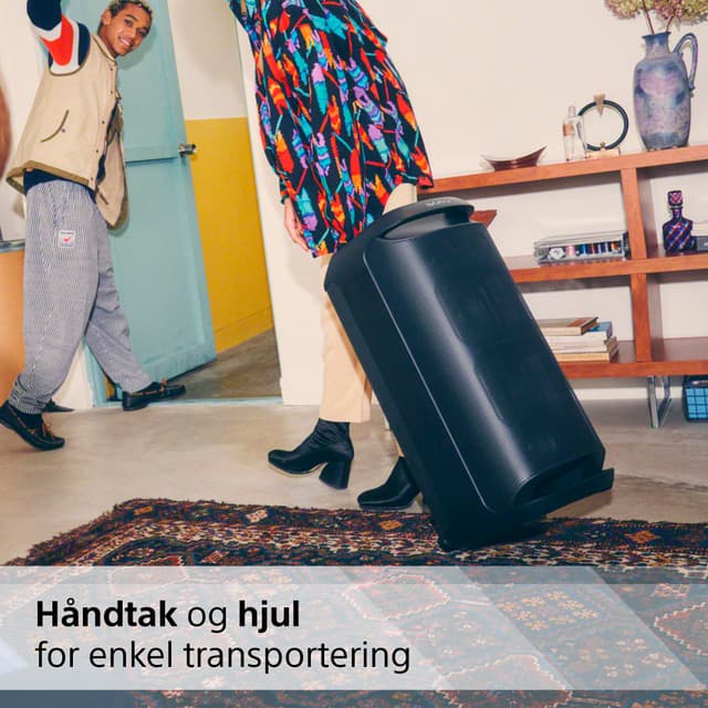 Sony SRS-XV800 høyttaler med hjul og håndtak for enkel transportering
