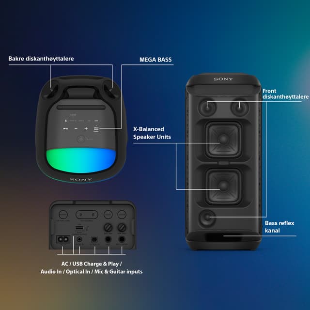 Sony SRS-XV800 with speaker features and multi-colour lighting