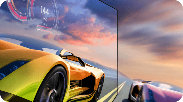 Samsung OLED TV ja MotionXcelerator sekä TV-ruudulla oleva kilpa-auto