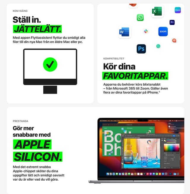 Ställ in jättelätt. Kör dina favoritappar. Gör mer snabbare med Apple Silicon.