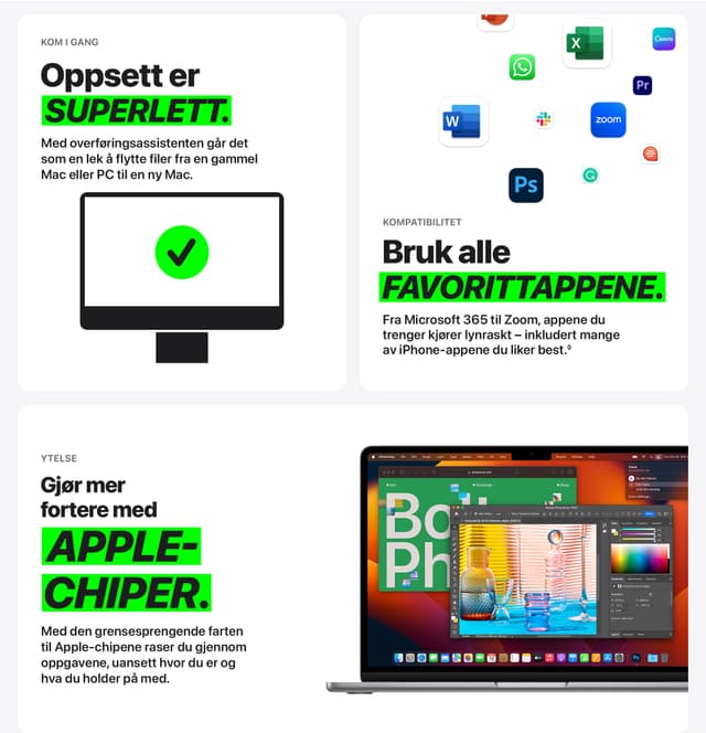 Oppsettet er superenkelt. Bruk favorittappene dine. Gjør mer raskere med Apple Chiper.