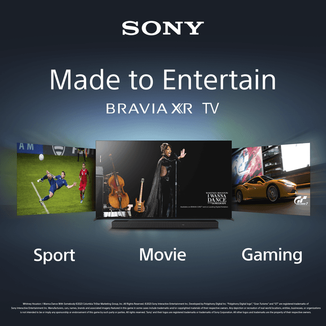 Sony A95L TV ja teksti 'made to entertain' - Täydellinen viihteeseen, pelaamiseen ja urheilun katsomiseen