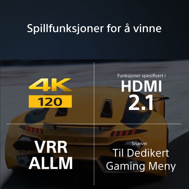 Sony - TV -  Sony A95L TV og teksten 'Spillfunksjoner for å vinne'