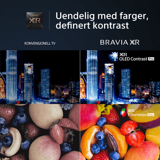 Sony - TV - Sony A95L TV med teksten 'Uendelig med farger, definert kontrast' NO