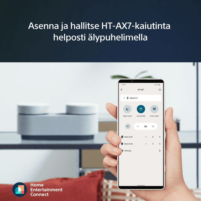 Sony HT-AX7 -älykaiutin ja Home Entertainment Connect -sovellus