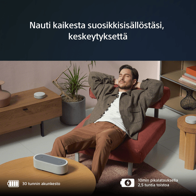 Sony HT-AX7 -älykaiuttimessa on pitkä akunkesto ja pikalataus