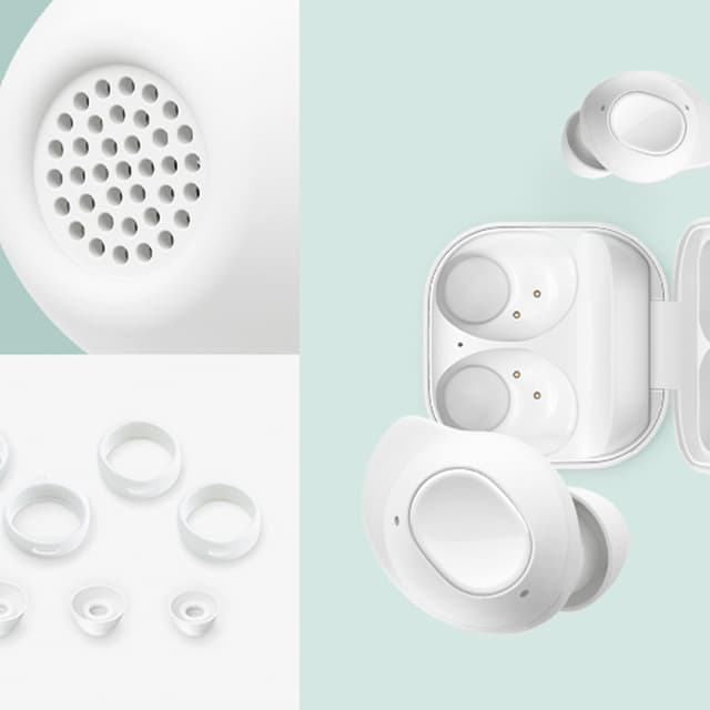 Samsung White Buds FE -nappikuulokkeet eri kuvakulmista