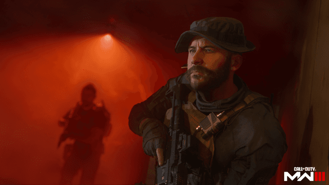 Skjermdump av Captain Price som står i rødt lys