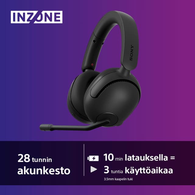 Sony INZONE H5 Langattomat pelikuulokkeet - Akunkestoon liittyvät tekniset tiedot