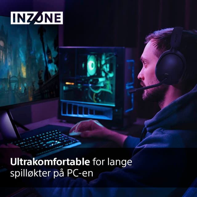 Man gaming with Sony INZONE H5 Wireless Gaming Headset 