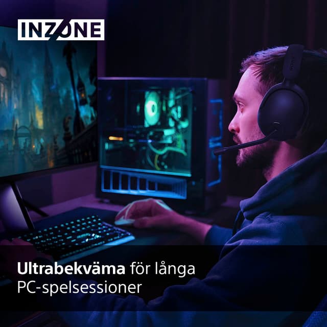 Man gaming with Sony INZONE H5 Wireless Gaming Headset 