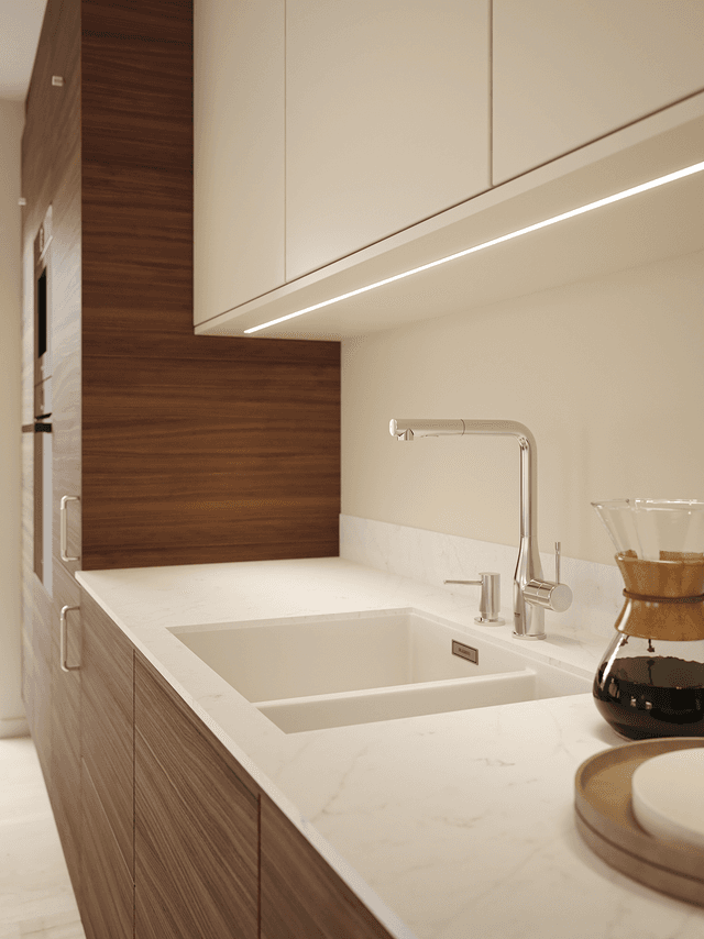 Edge Walnut and Trend Warm White kitchen