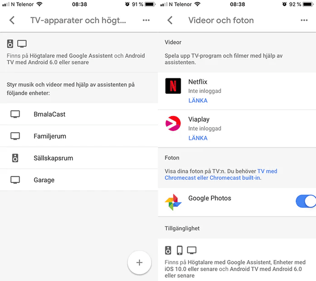 Konfigurering av TV-streaming Google Assistant SE.
