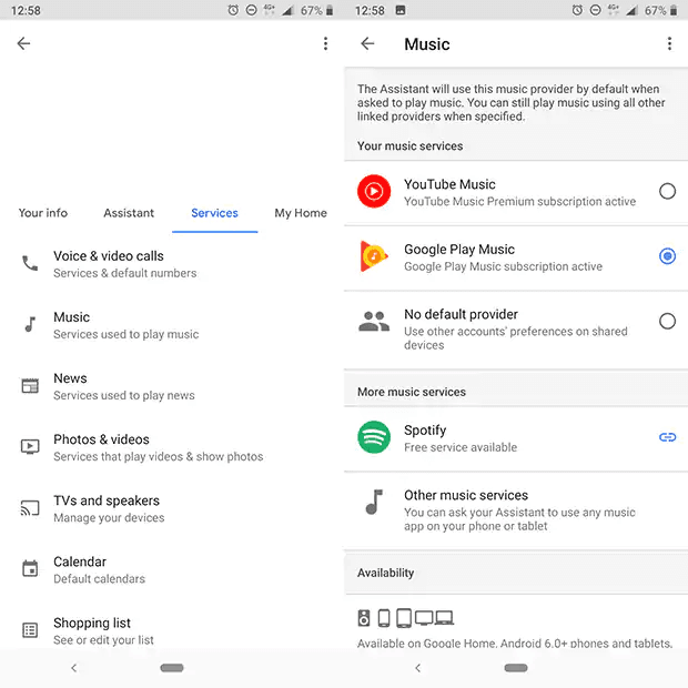 Spotify-, YouTube Music -ja Google Play Music -tilit