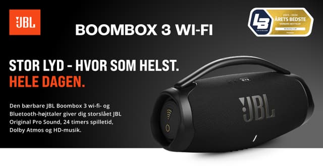 JBL Boombox 3 Wifi - Stor lyd hvor som helst, hele dagen