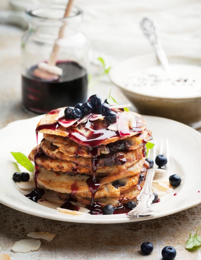 Pancake Day 2024 - Stacked pancakes with blueberries