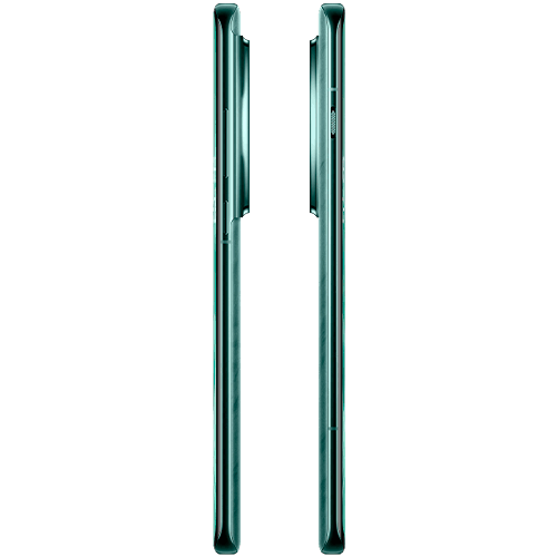 Produktbild av två OnePlus 12 i färgen Emerald