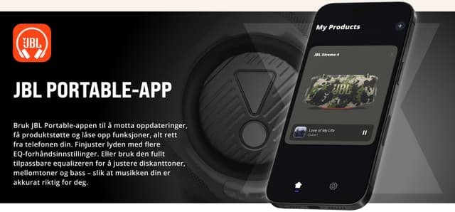 JBL Xtreme 4-høyttaler og JBL Portable-appen