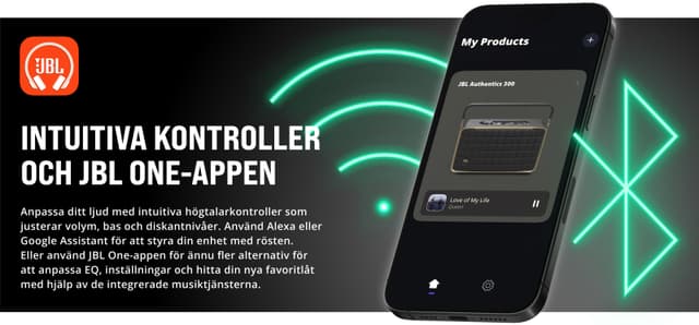 Intuitiva kontroller och JBL One-appen