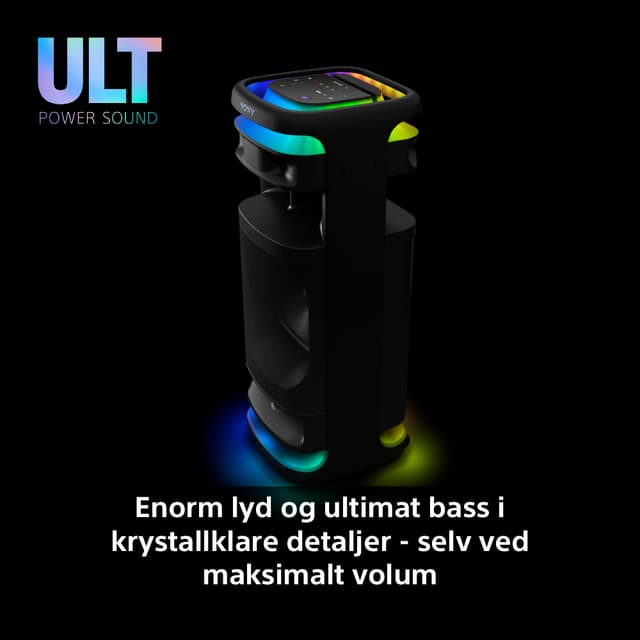 Sony ULT TOWER 10-høyttaler og teksten Enorm lyd og ultimat bass i krystallklare detaljer - selv ved maksimalt volum