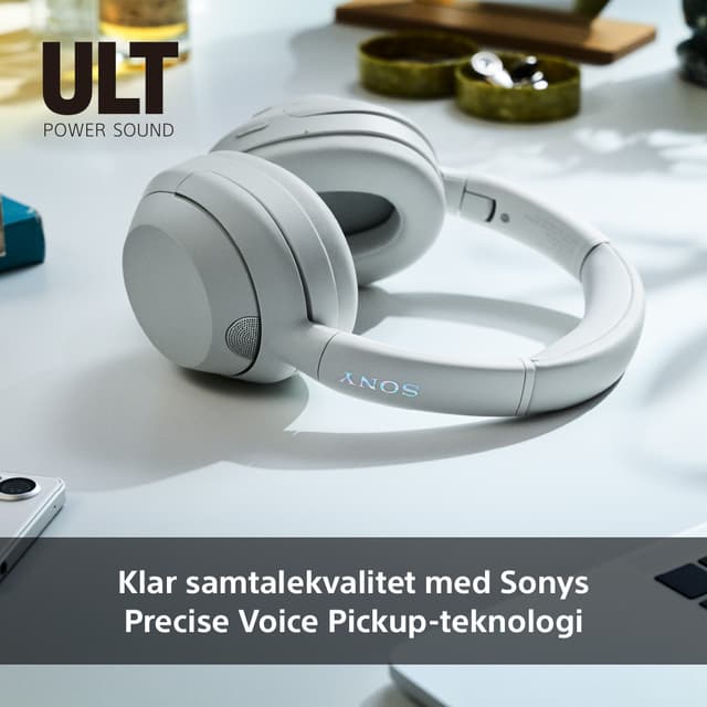 Sony ULT WEAR-hodetelefoner og teksten Klar samtalekvalitet med Sonys Precise Voice Pickup-teknologi