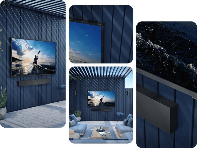 Samsung The Terrace lifestyle-TV käytössä ulkona terassilla