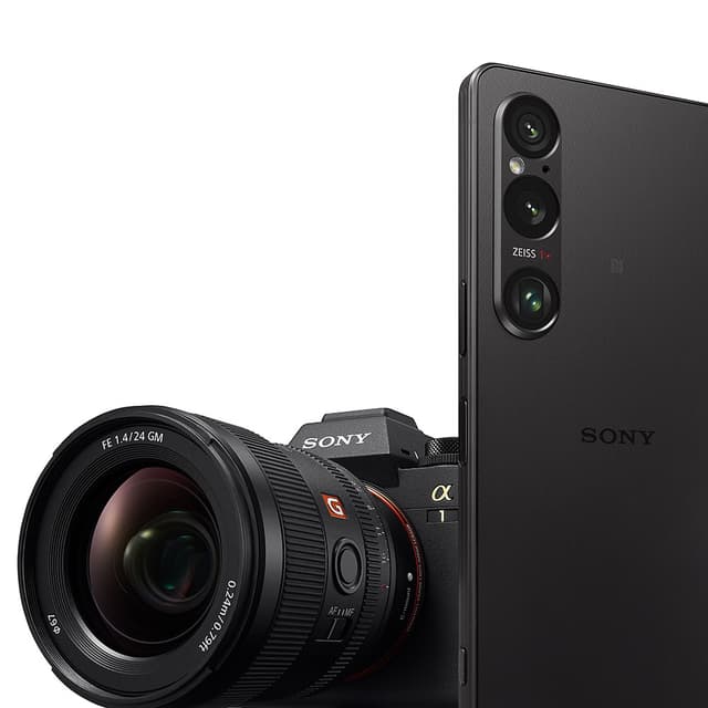 Sony-järjestelmäkamera ja Xperia 1 VI -puhelin, jossa on hyödynnetty Sonyn kameratekniikkaa