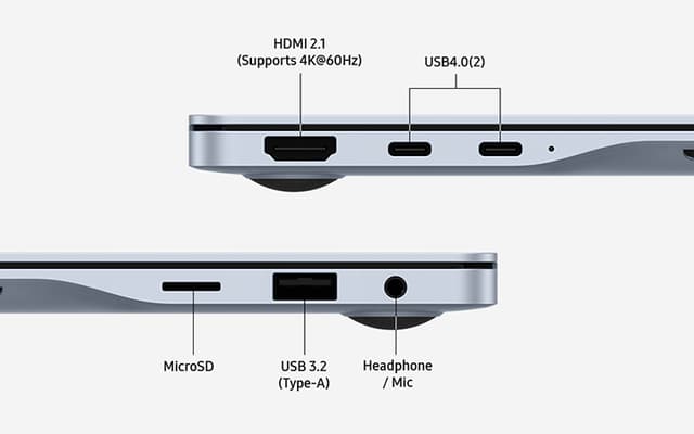 Samsung Galaxy Book4 Edge med alle inngangene du trenger