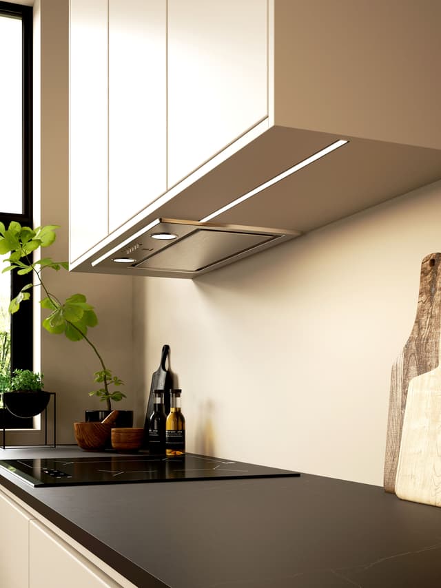 EPOQ Trend Greige kjøkken med dekton benkeplate og lysstripe