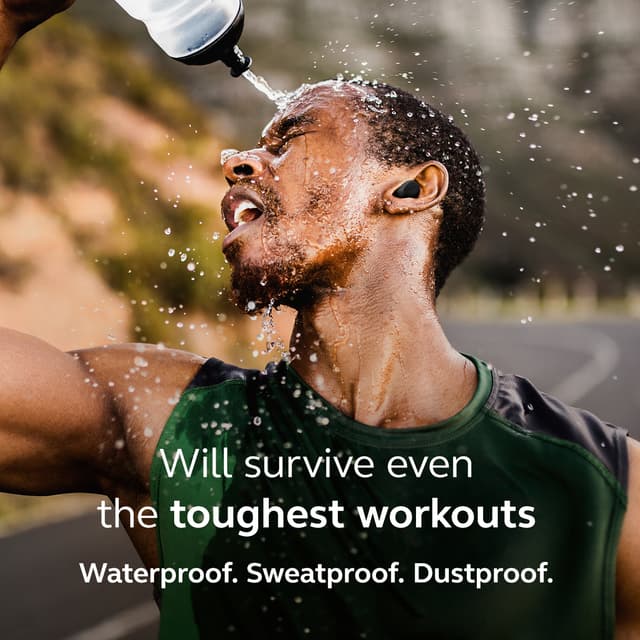 Jabra - Headphones - Jabra Elite 8 Active G2 and man pouring water on himself while running