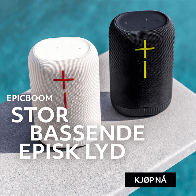 Ultimate Ears Epicboom-høyttaler og teksten stor bassende episk lyd