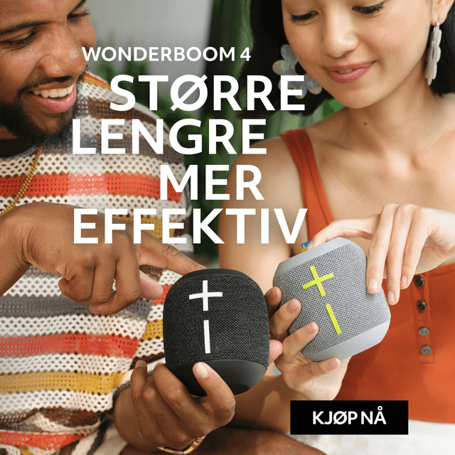 Ultimate Ears Wonderboom 4-høyttalere og teksten Større, lengre, mer effektiv