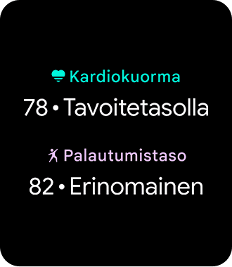 Esimerkki henkilökohtaisesta kardiokuormasta ja valmiuspisteistä Pixel Watch 3:ssa