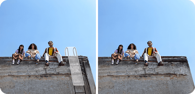 Google - Pixel 9 - Two similar images next to each other with one element removed from the picture on the right