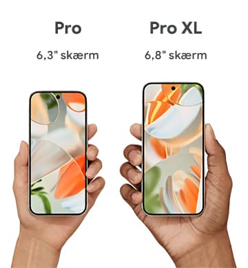 Google Pixel 9 Pro og 9 Pro XL ved siden af hinanden til sammenligning