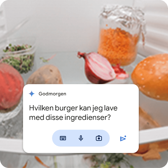 Google Pixel 9 Pro: Billede af indholdet af et køleskab og et spørgsmål til Google Gemini på skærmen