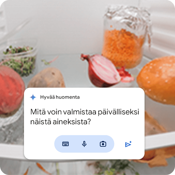 uva jääkaapin sisällöstä ja kysymys Google Geminille Pixel 9 -puhelimen näytöllä