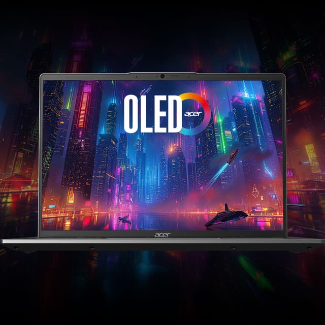 Acer Swift Go 14 bærbar PC på mørk bakgrunn