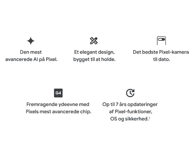 Google Pixel 9 Pro præsenteret ved hjælp ikoner og kort tekst på billede