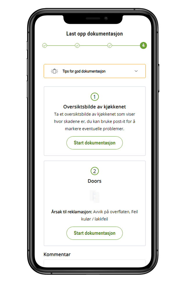 Nærbilde av instruksjoner fra Epoqs reklamasjonsveileder på en mobil