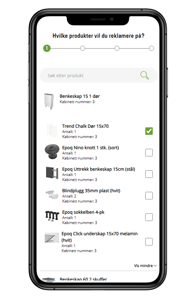 ærbilde av instruksjoner fra Epoqs reklamasjonsveileder på en mobil