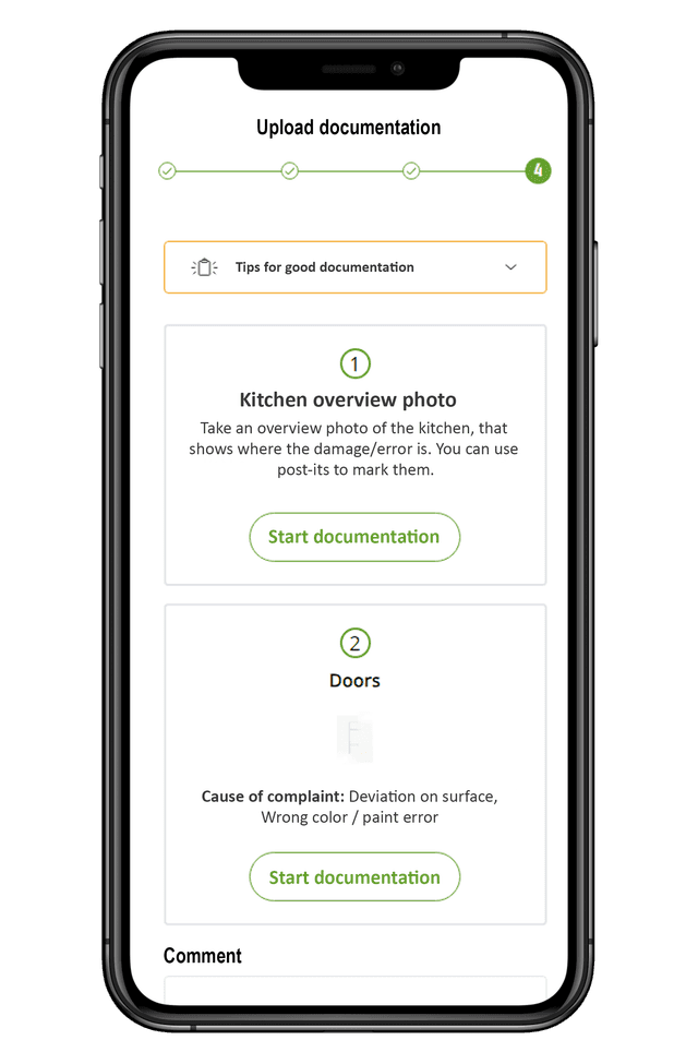 Epoq - Claim guide - Close-up of instructions on mobile phone screen