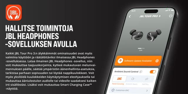 JBL - Tour Pro 3 -nappikuulokkeet - Hallitse toimintoja JBL Headphones -sovelluksella