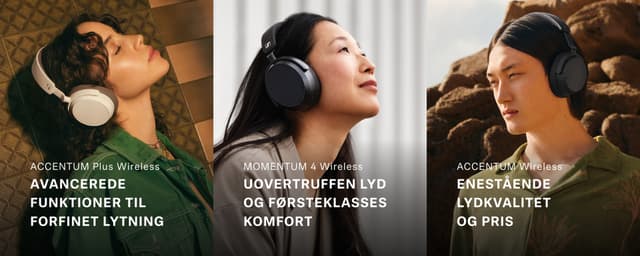 Sennheiser hovedtelefoner på tre forskellige kvinder
